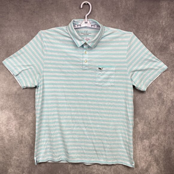 Vineyard Vines Edgartown Polo Shirt Men L Purple/Green Stripe Whale Logo Stretch - Picture 2 of 9
